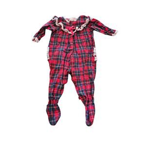 Vintage 1990s Cassie Girls Sz 9M One Piece Pajama Christmas Red Plaid Lace Trim